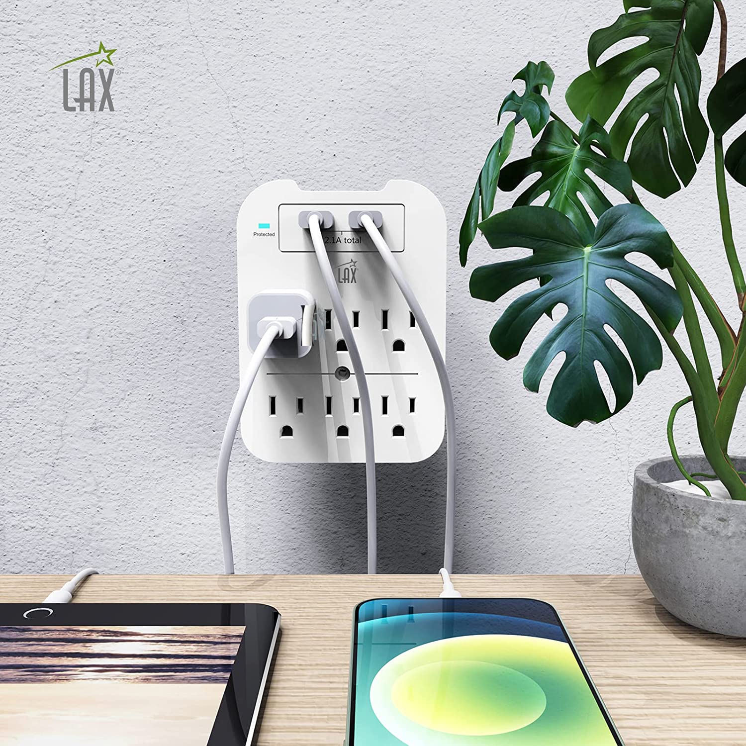 Multi-Plug Surge Protector with 6 Wall Outlets & 2 USB Ports