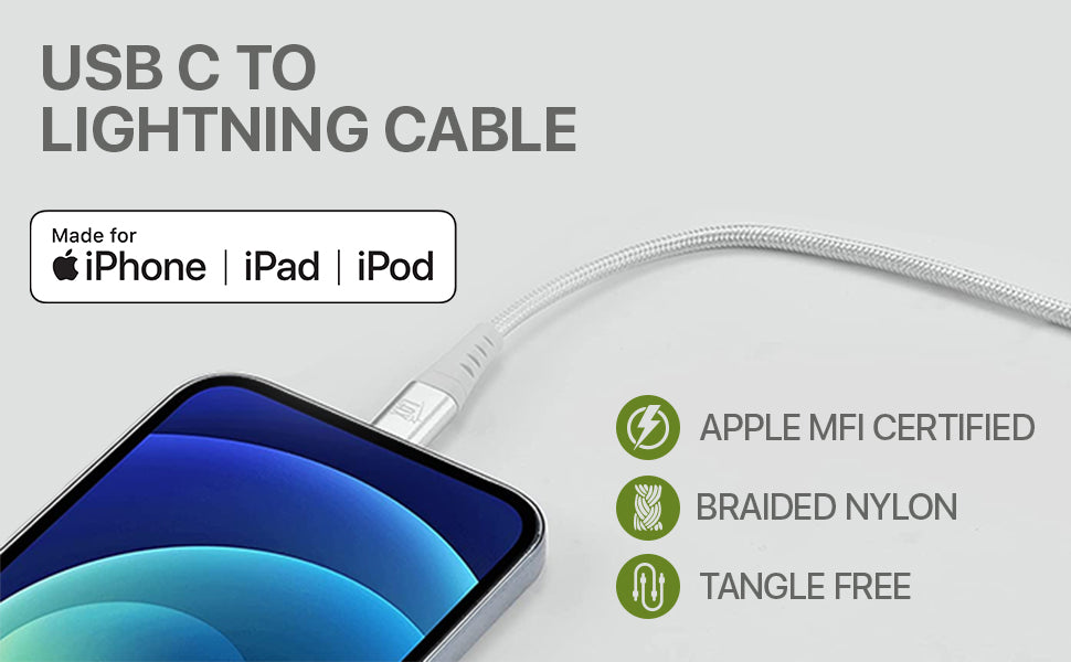 Apple MFi Certified Nylon Braided Fast USB-C to Lightening Cable - High Data Sync