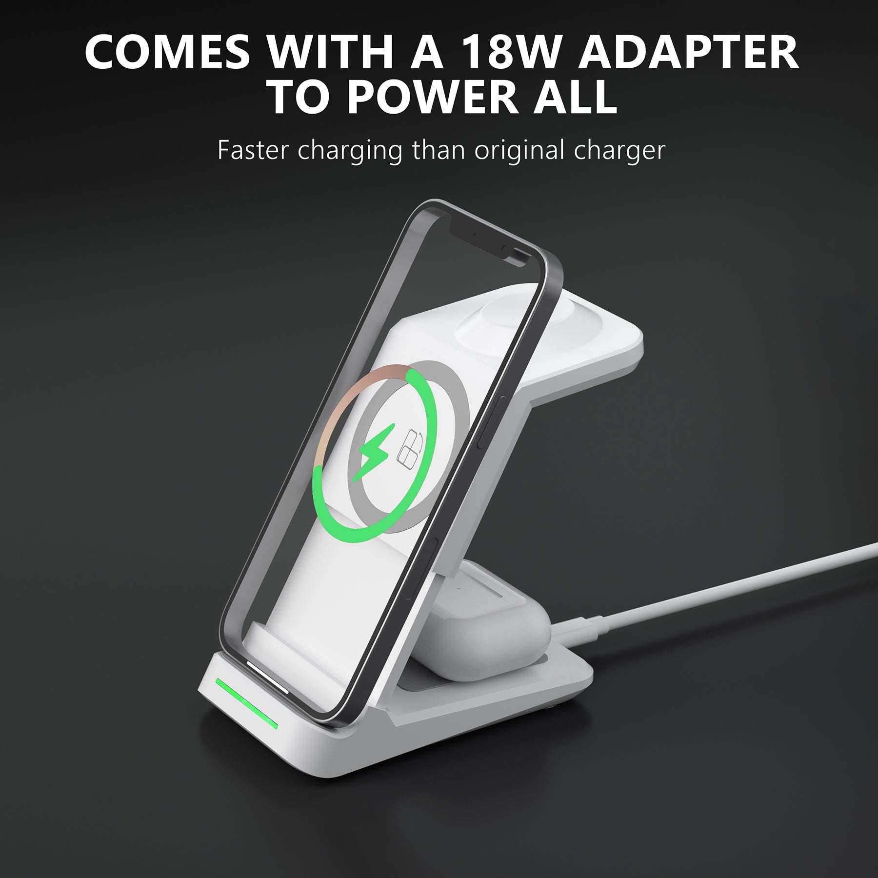 LAX Wireless Charging Stand - 3 in 1 Wireless Charger Fast Charging Dock Station – Compatible with Apple Watches , Airpods 2/Pro, iPhone