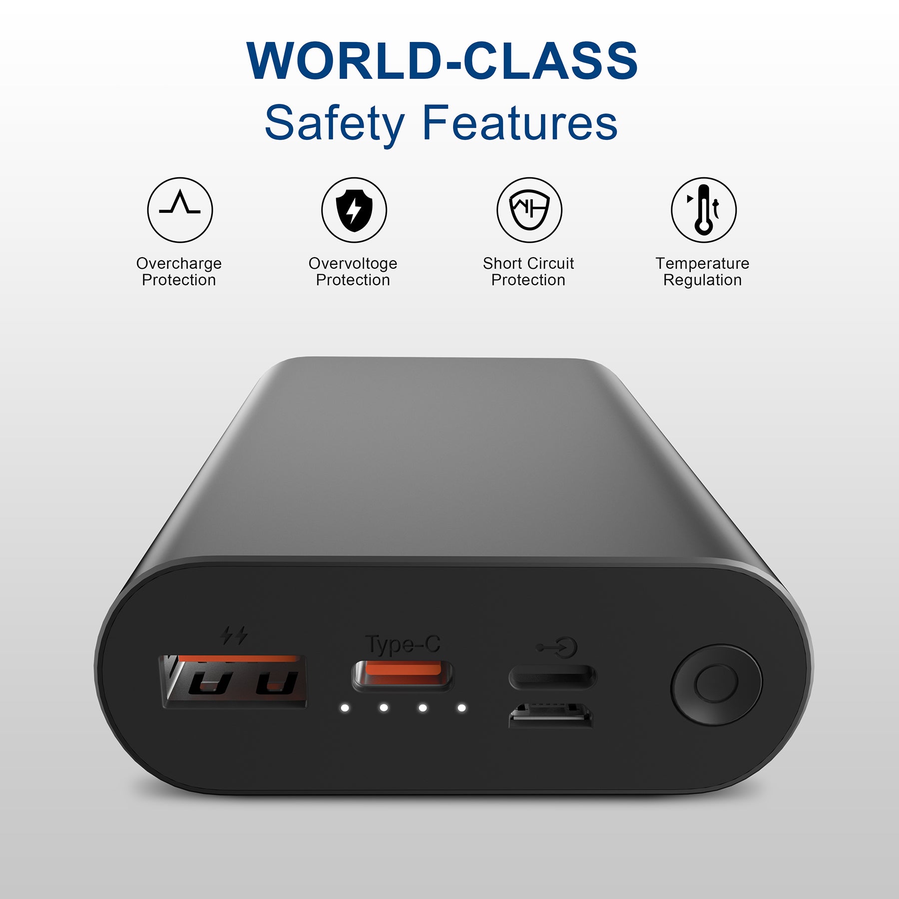 LAX Portable  22.5W Fast Charging Power Bank - 12,000 mAh Aluminum Battery Pack, USB and Type-C Input/Output Power Bank