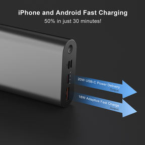 LAX Portable  22.5W Fast Charging Power Bank - 12,000 mAh Aluminum Battery Pack, USB and Type-C Input/Output Power Bank