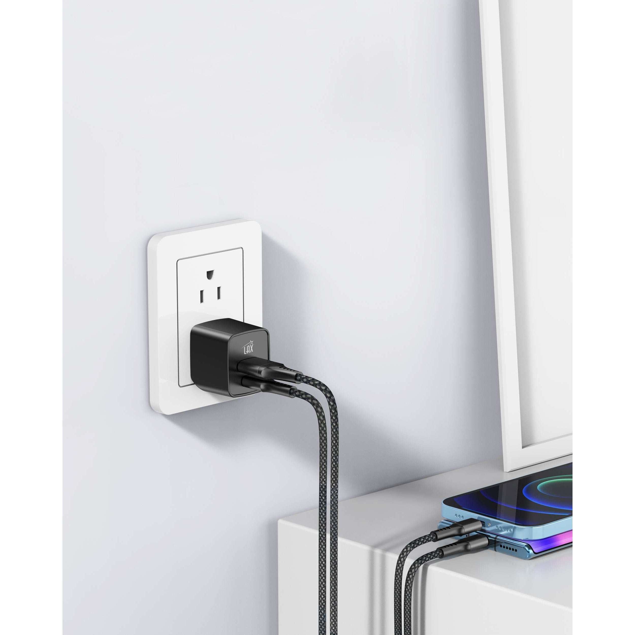 Dual Port Fast Travel Wall Charger USB-20W USB-C and USB-A