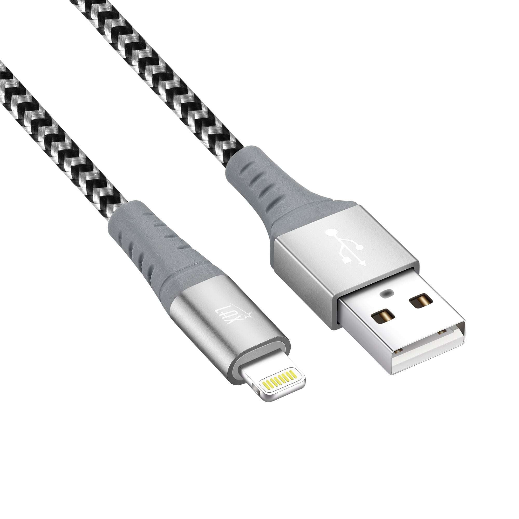 Durable Braided Nylon iPhone Compatible Cables - Gray Stripes