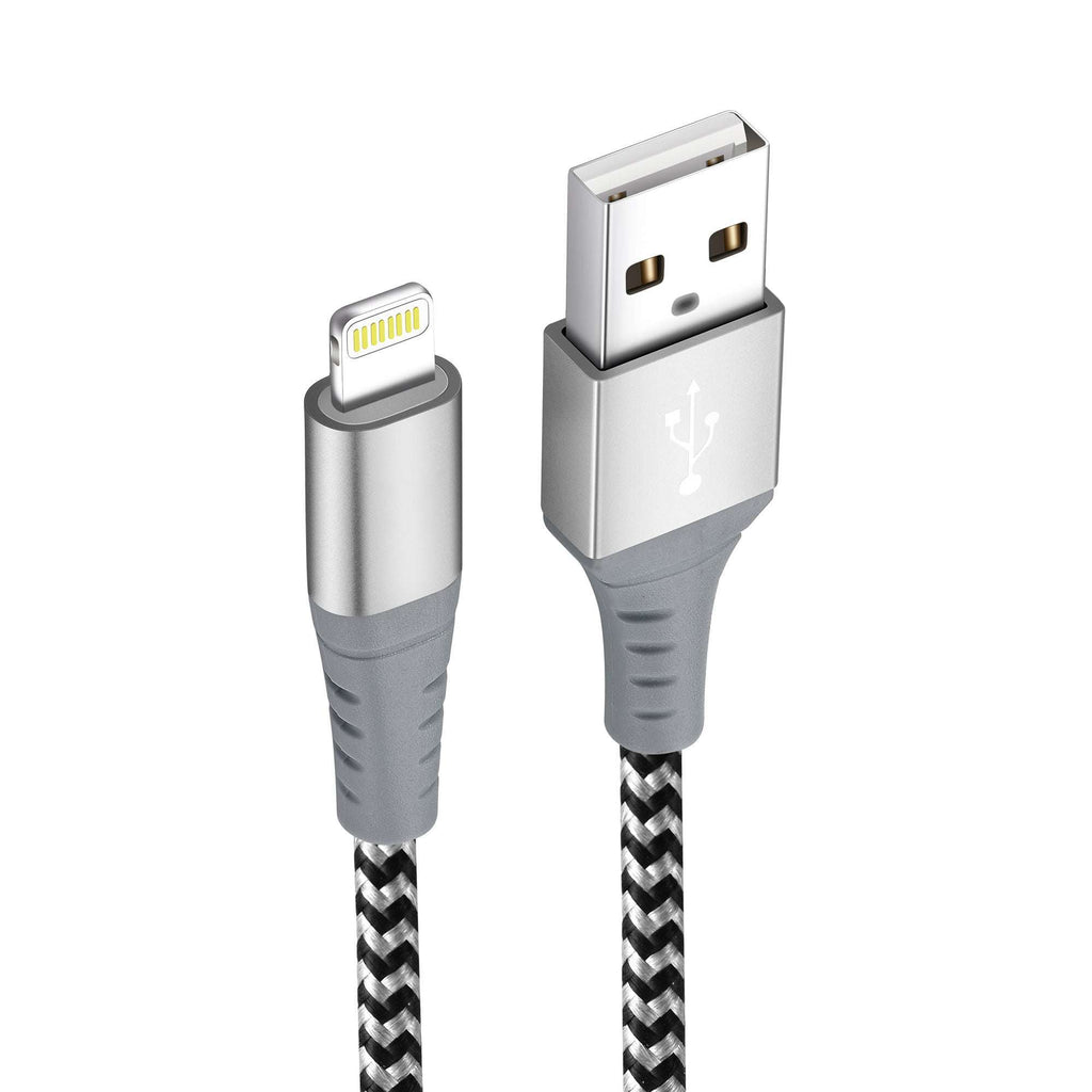 Durable Braided Nylon iPhone Compatible Cables - Gray Stripes