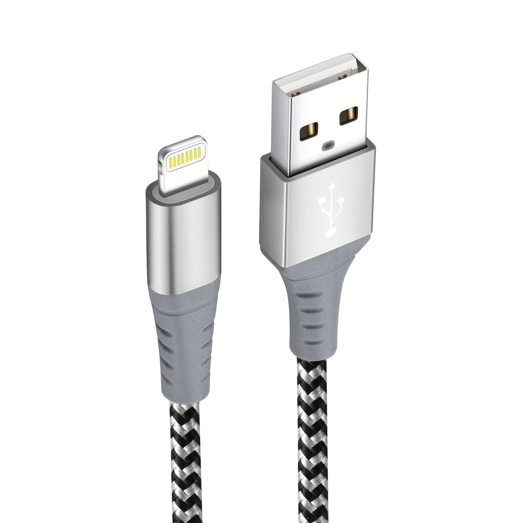 Durable Braided Nylon iPhone Compatible Cables - Gray Stripes