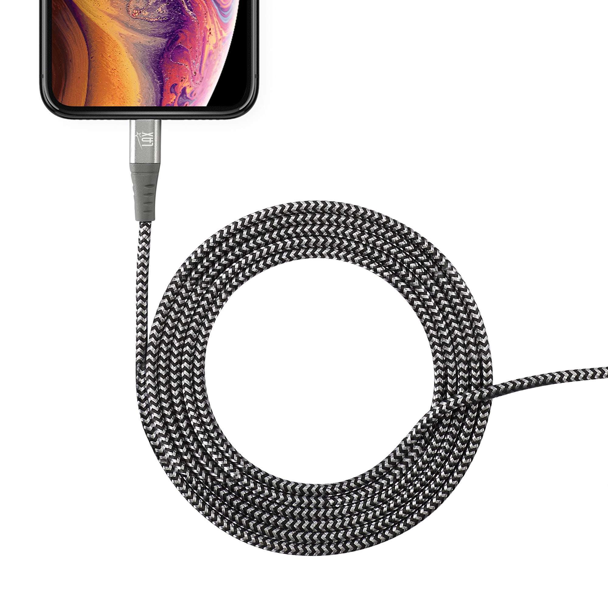 Durable Braided Nylon iPhone Compatible Cables - Gray Stripes