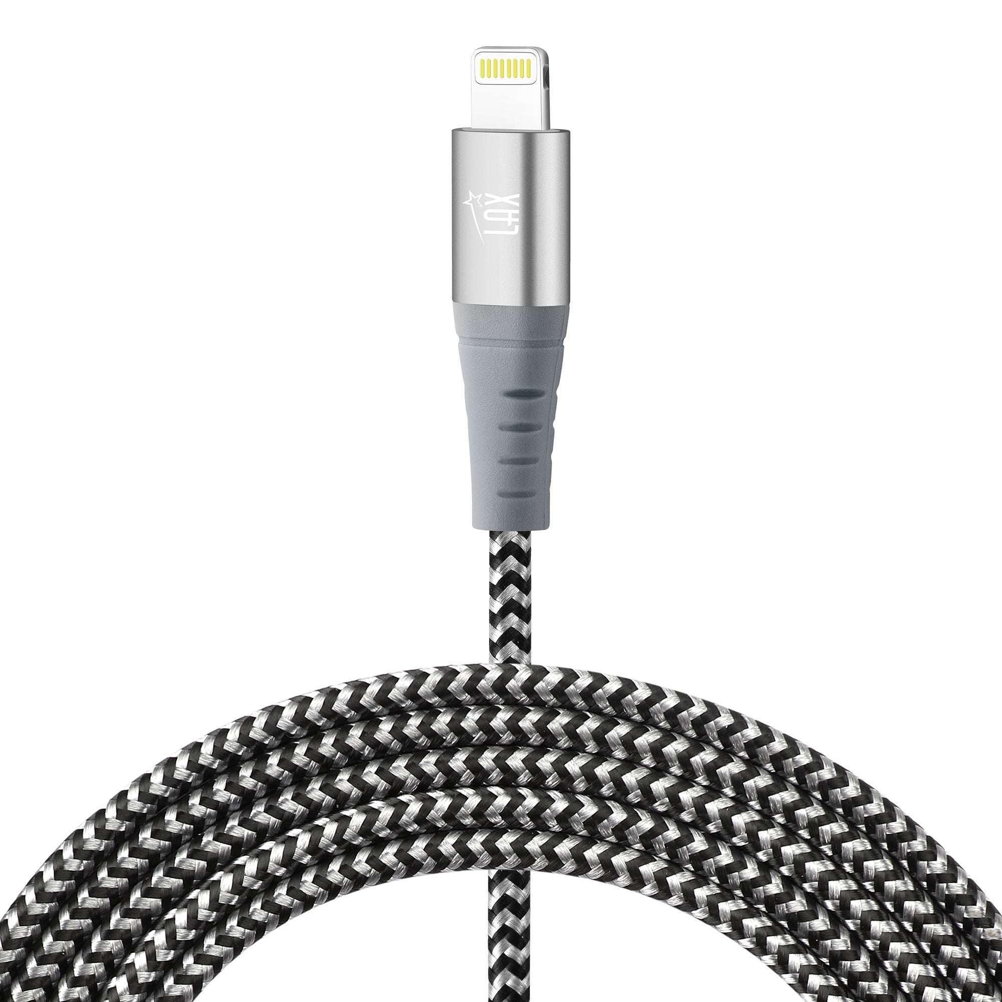 Durable Braided Nylon iPhone Compatible Cables - Gray Stripes