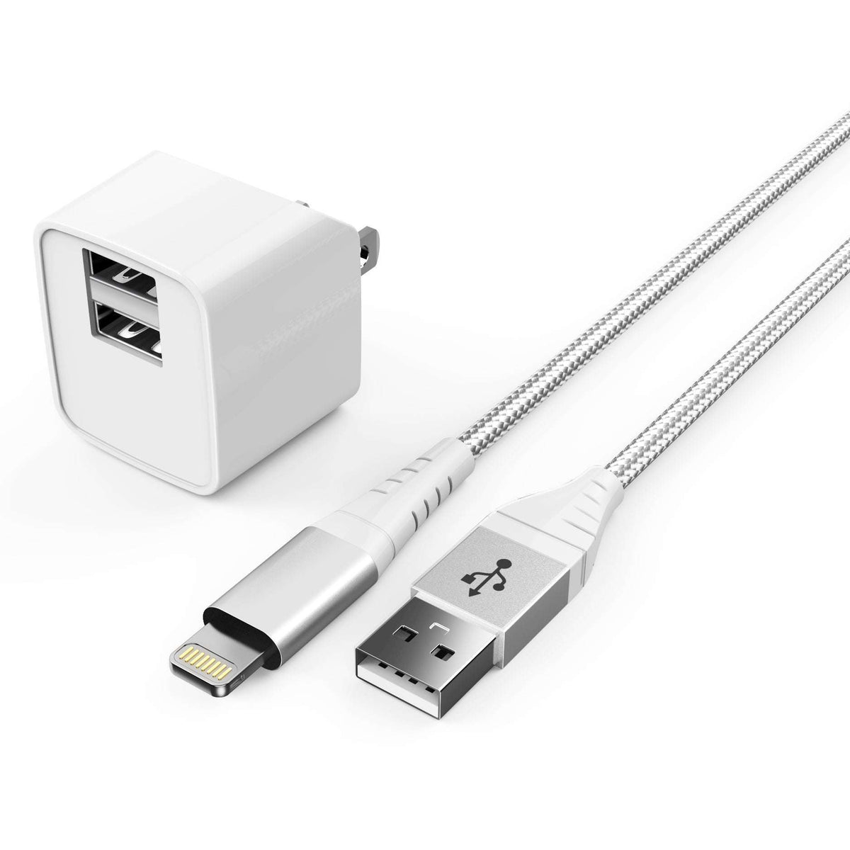 2.4A Dual USB Wall Charger with Apple MFi Lightning Cable (6ft)