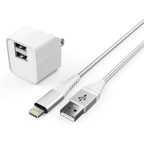 2.4A Dual USB Wall Charger with Apple MFi Lightning Cable (6ft)