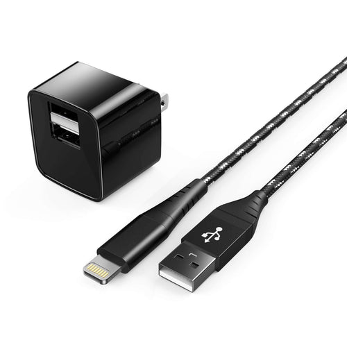 2.4A Dual USB Wall Charger with iPhone Compatible Cable (6ft)