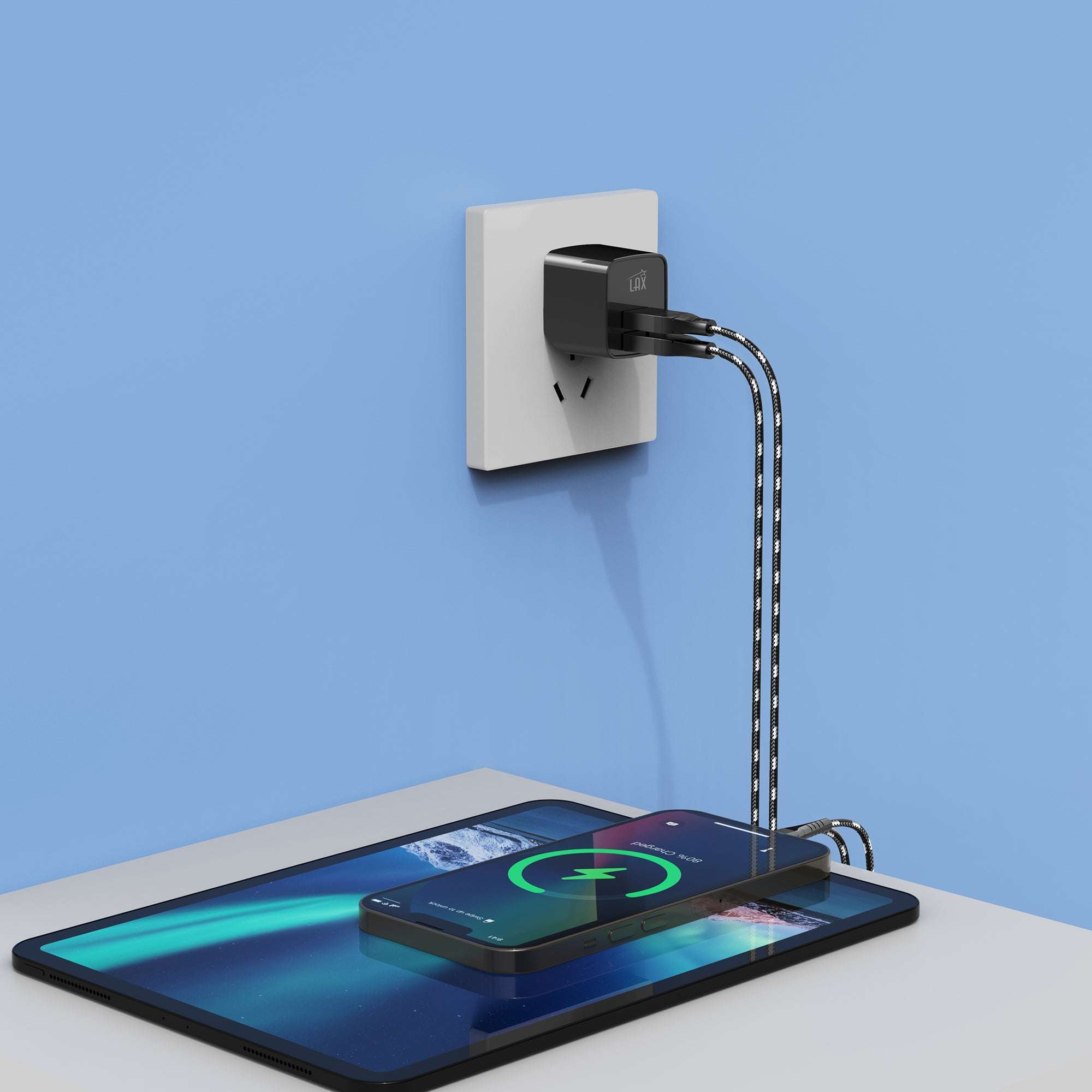 2.4A Dual USB Wall Charger with iPhone Compatible Cable (6ft)