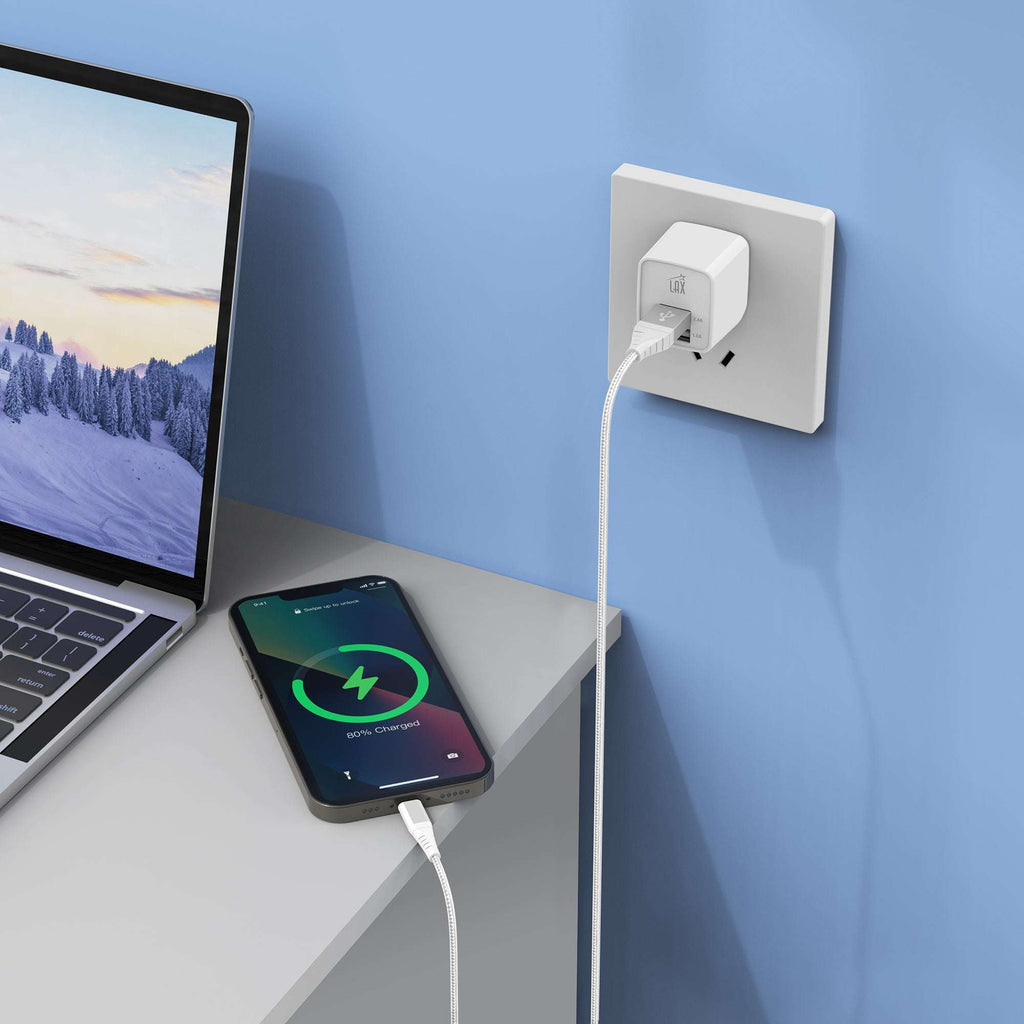 2.4A Dual USB Wall Charger with iPhone Compatible Cable (6ft)