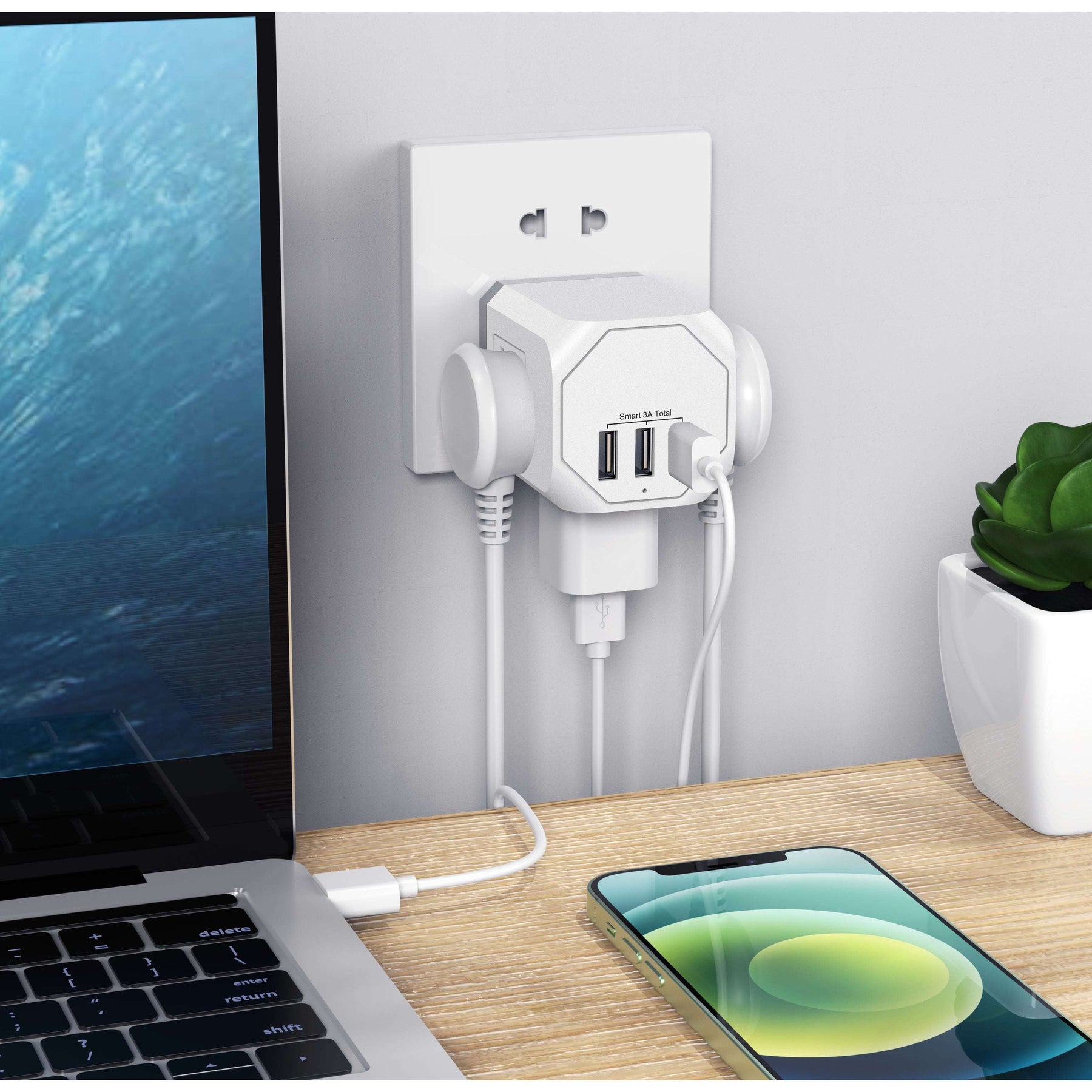 Multi-Plug Surge Protector with 3 Wall Outlets & 3 USB Ports