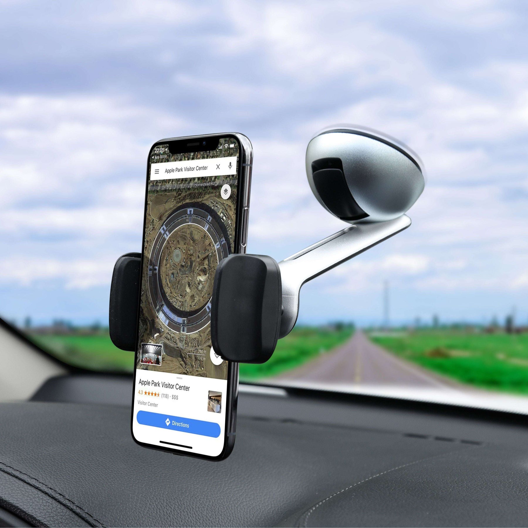Durable Long Phone Car Mount - Strong Suction Cup , Movable Jaws, Joint & Arm