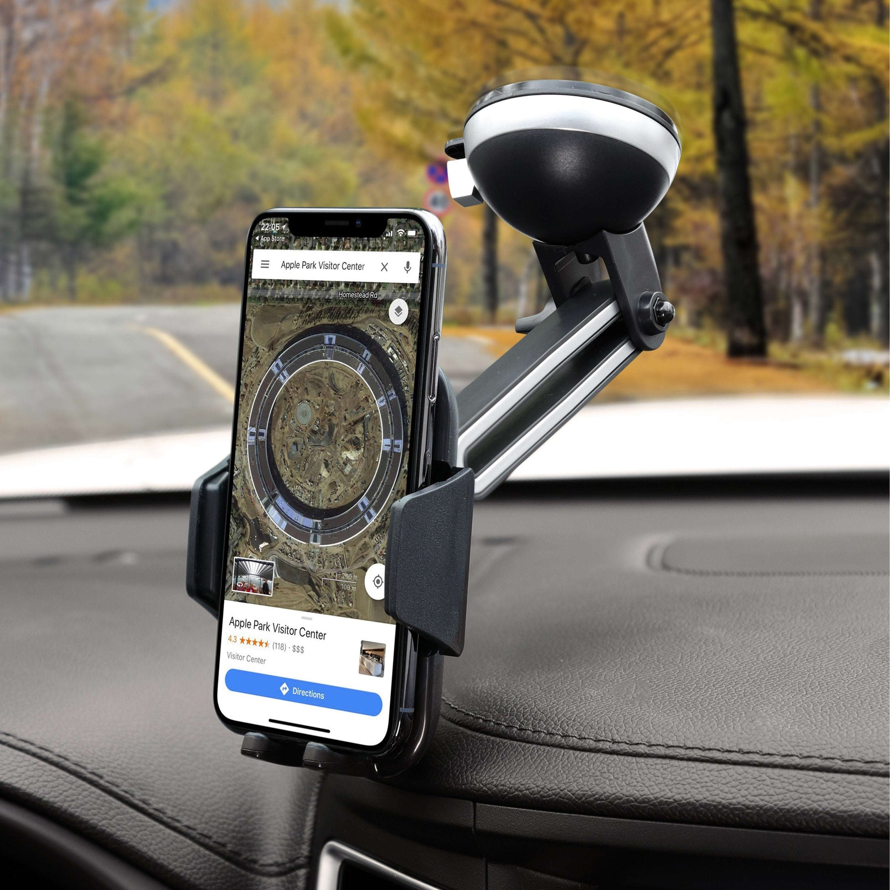 Cradle-Type Phone Car Mount with Powerful Suction Cup, Adjustable Arm