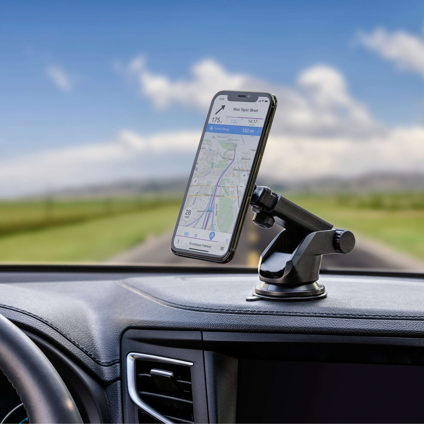 Cradle-Type Phone Car Mount with Powerful Suction Cup, Adjustable Arm & Joint