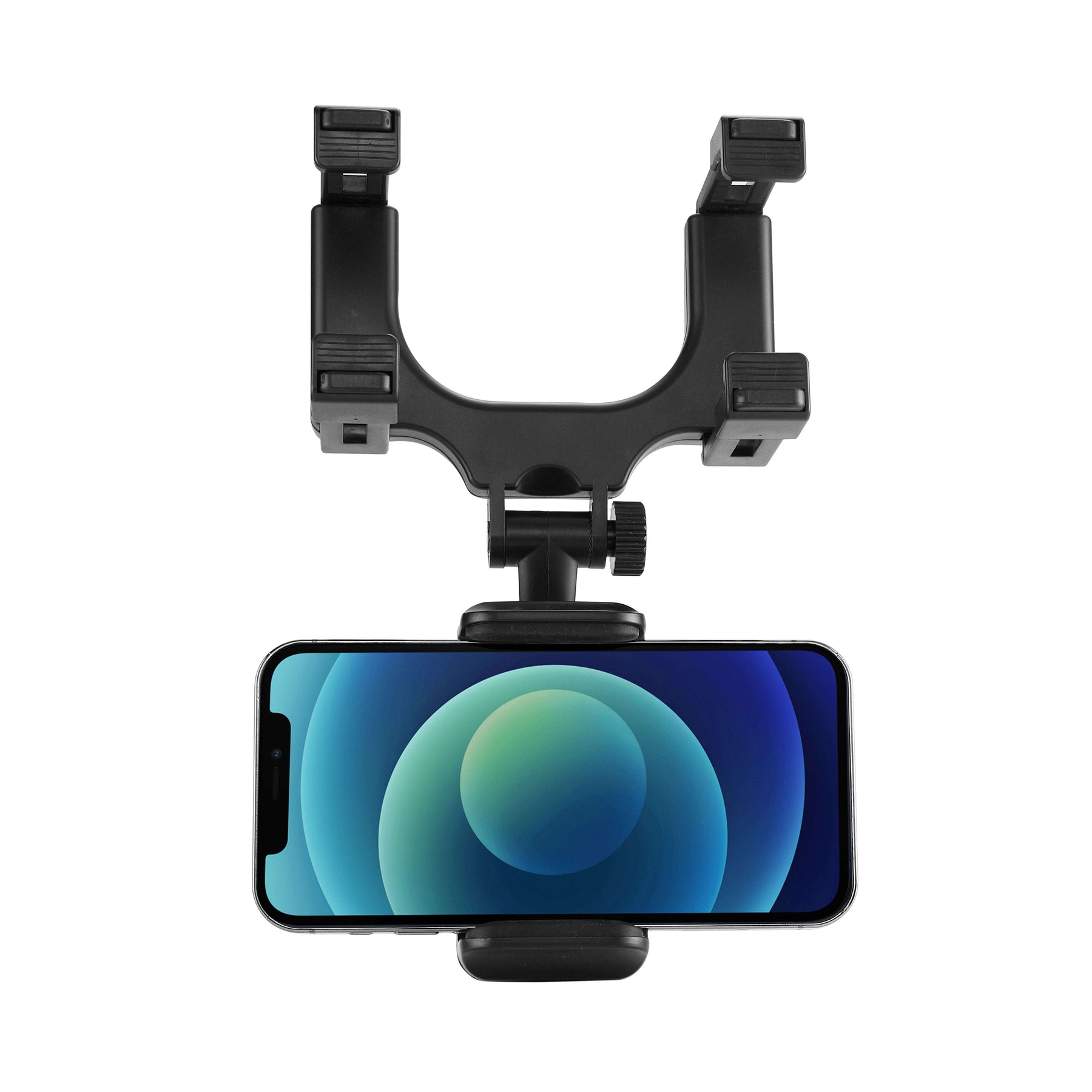 Rearview Phone Holder for Car with 360 Rotatable Ball Point, Adjustable Height & Silicone Padding