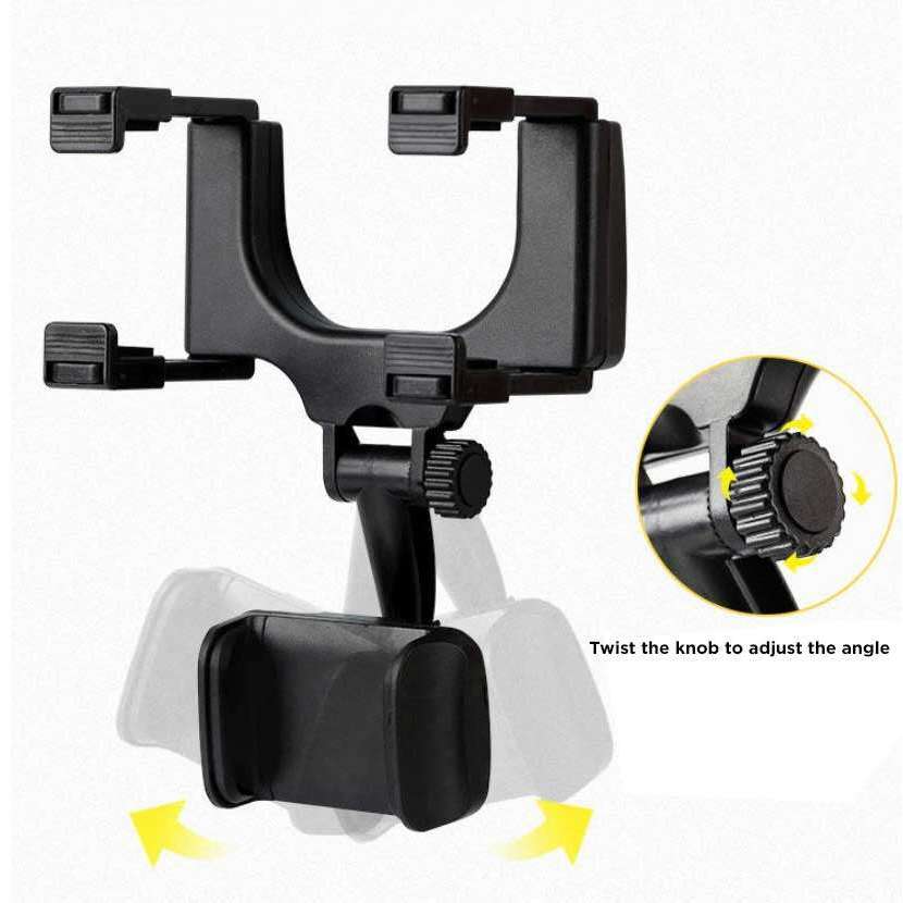 Rearview Phone Holder for Car with 360 Rotatable Ball Point, Adjustable Height & Silicone Padding