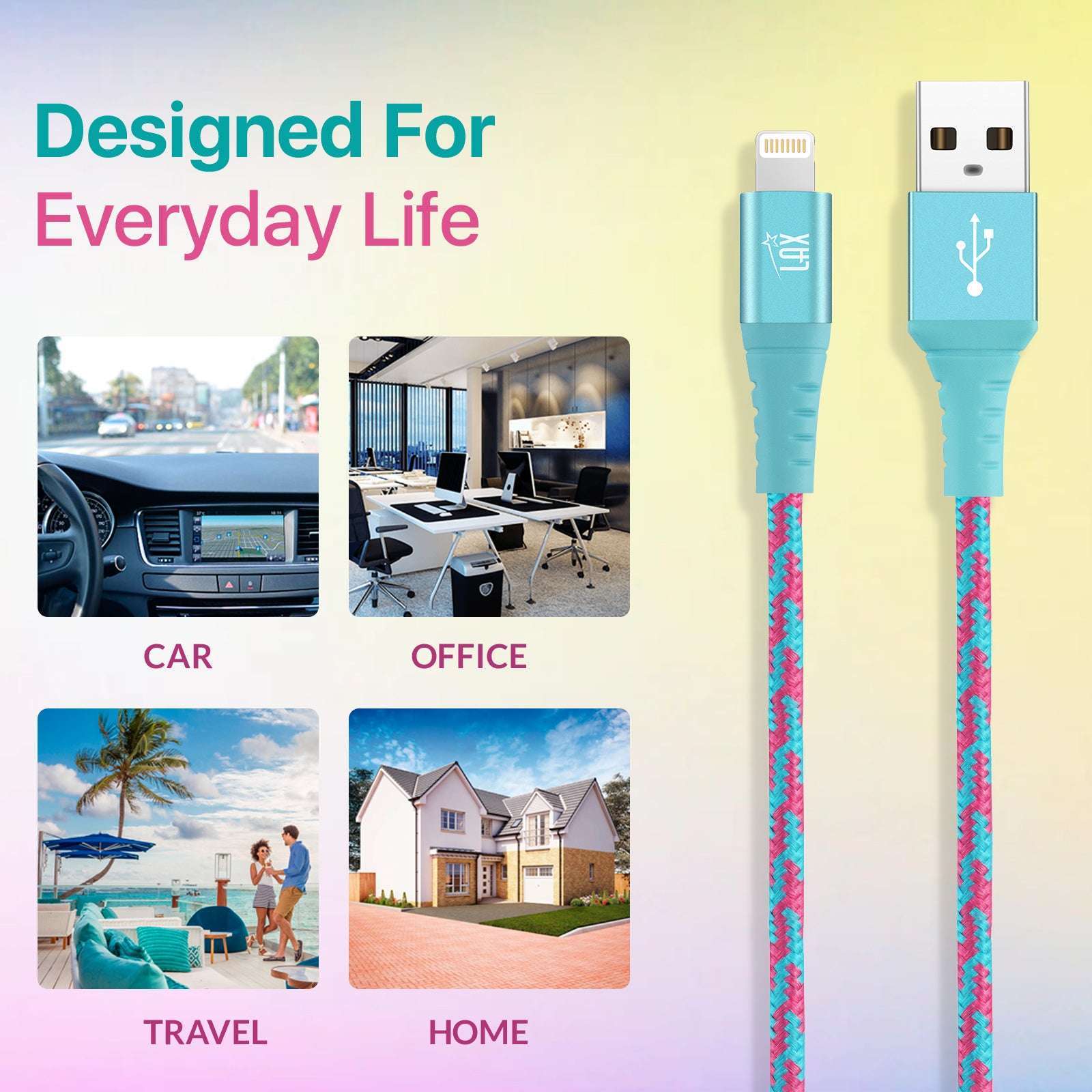 USB to Lightning Cable - Premium Stripes Designer Lightning MFi Certified Fast Charging Cable