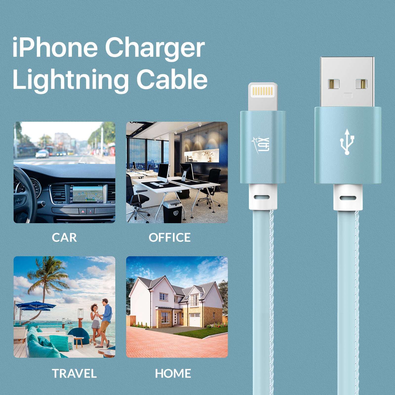 USB to iPhone Cable - Glow in the Dark Cable - Fast Charging Cable (10ft)