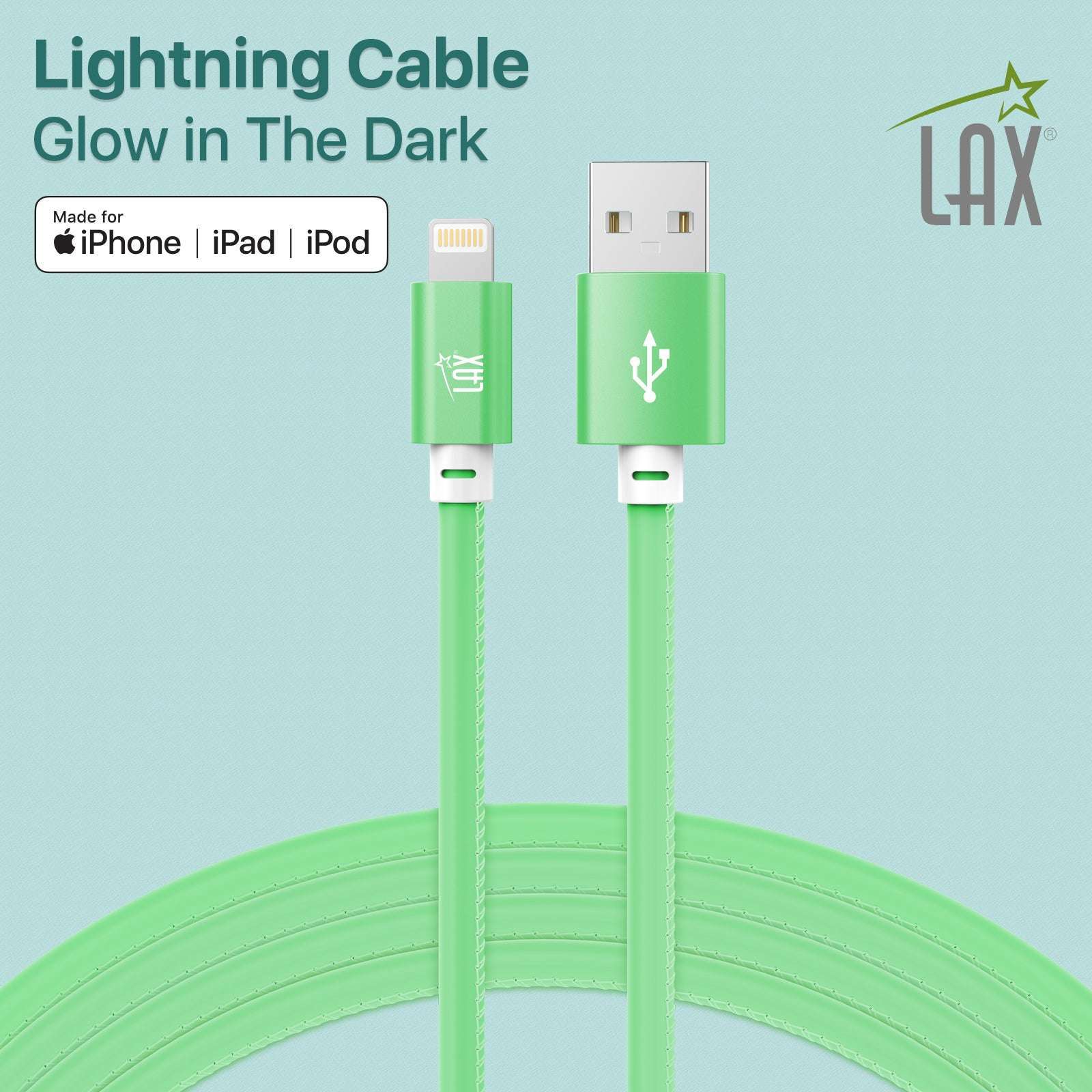 USB to iPhone Cable - Glow in the Dark Cable - Fast Charging Cable (10ft)