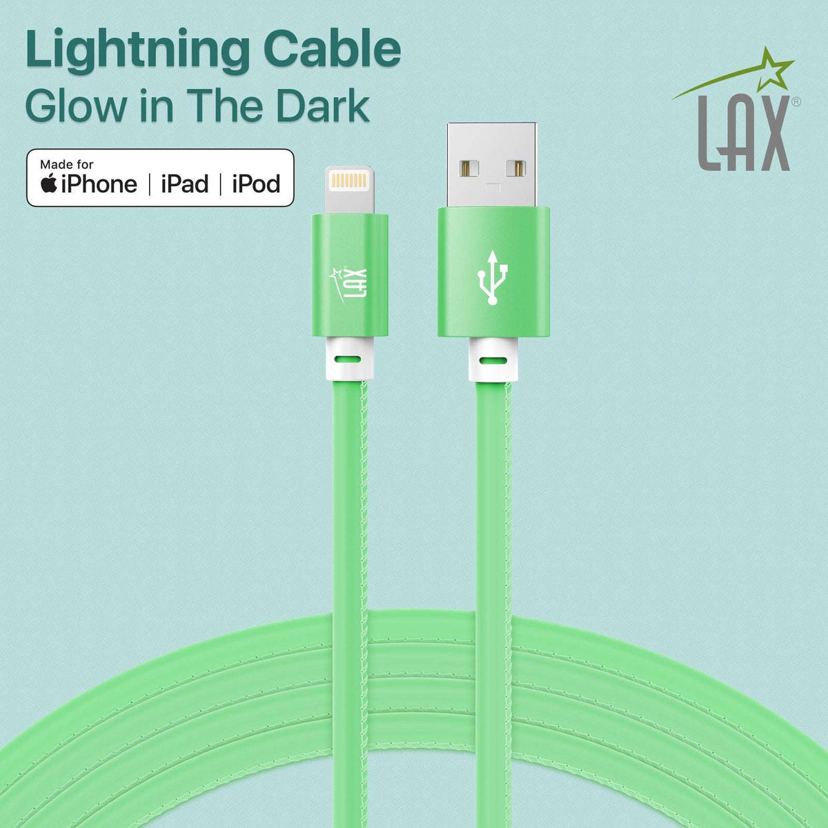 USB to Lightning Cable - Glow in the Dark Apple MFi Certified Lightning Cable - Fast Charging Cable (10ft)
