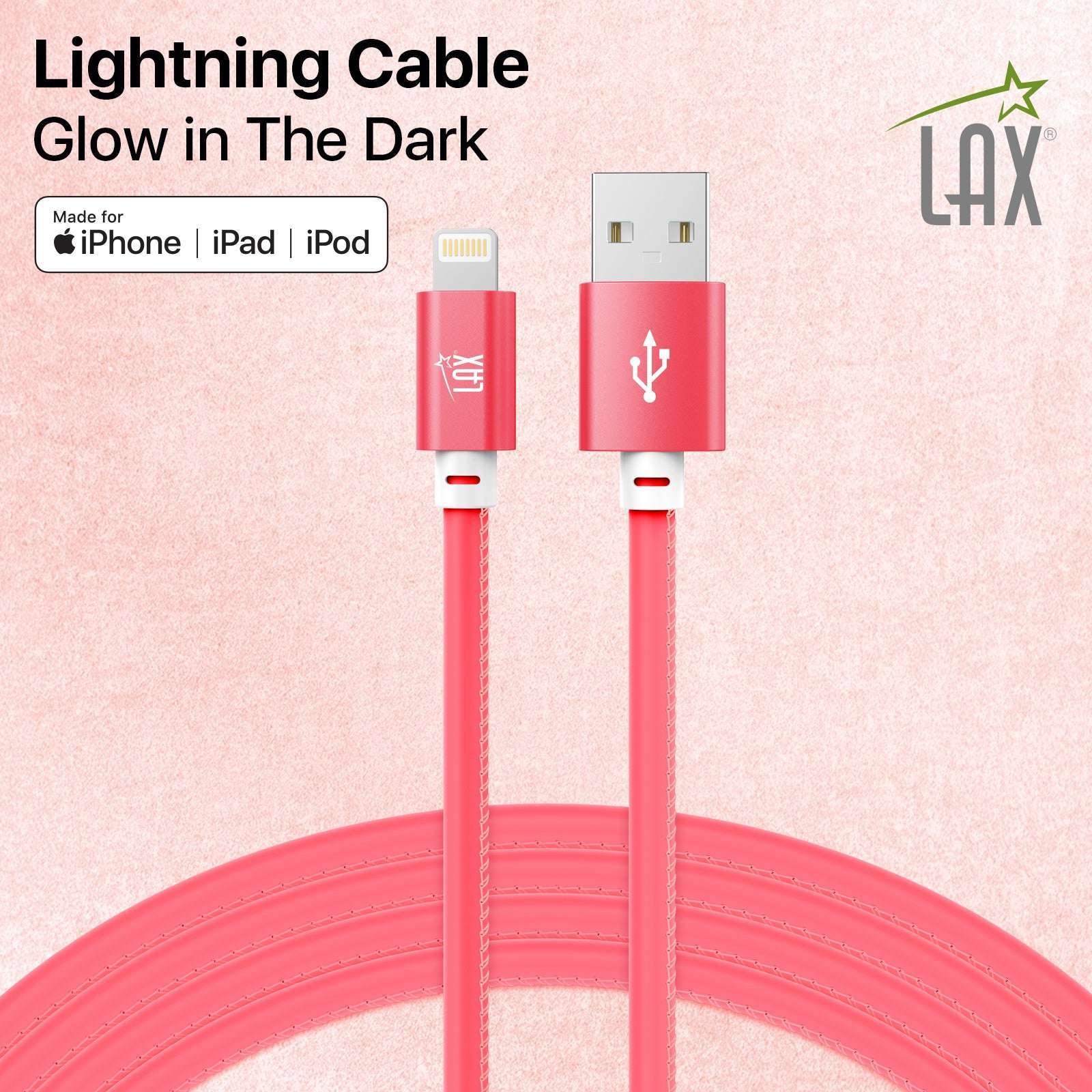 USB to iPhone Cable - Glow in the Dark Cable - Fast Charging Cable (10ft)