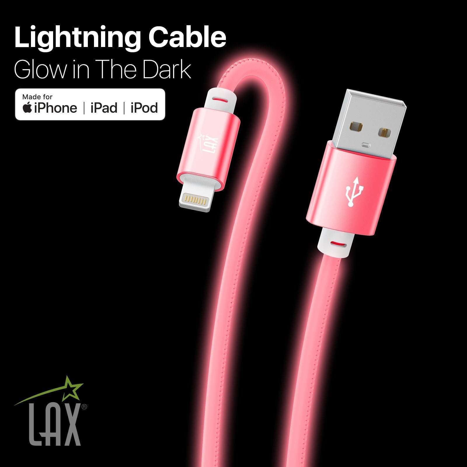 USB to iPhone Cable - Glow in the Dark Cable - Fast Charging Cable (10ft)