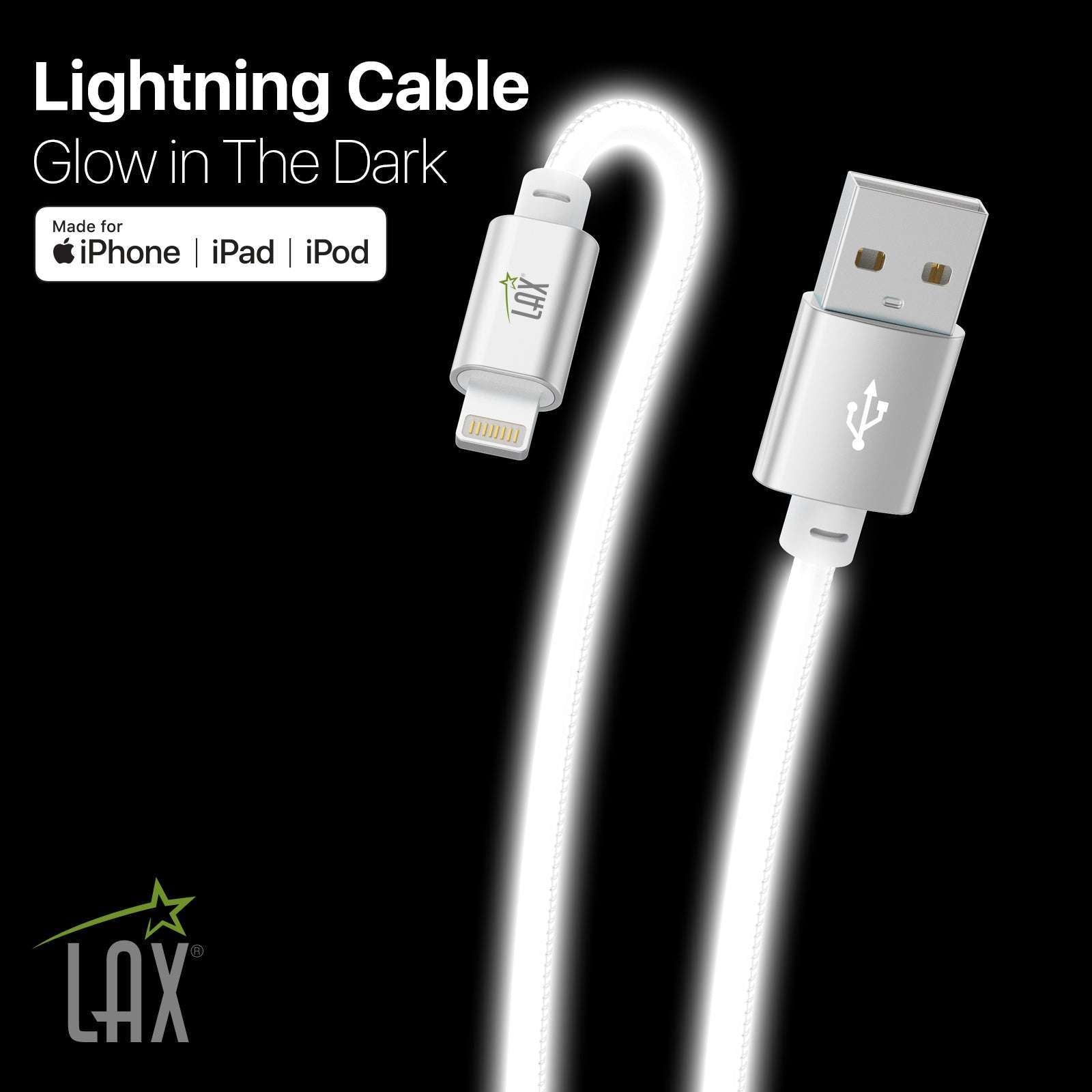 USB to iPhone Cable - Glow in the Dark Cable - Fast Charging Cable (10ft)