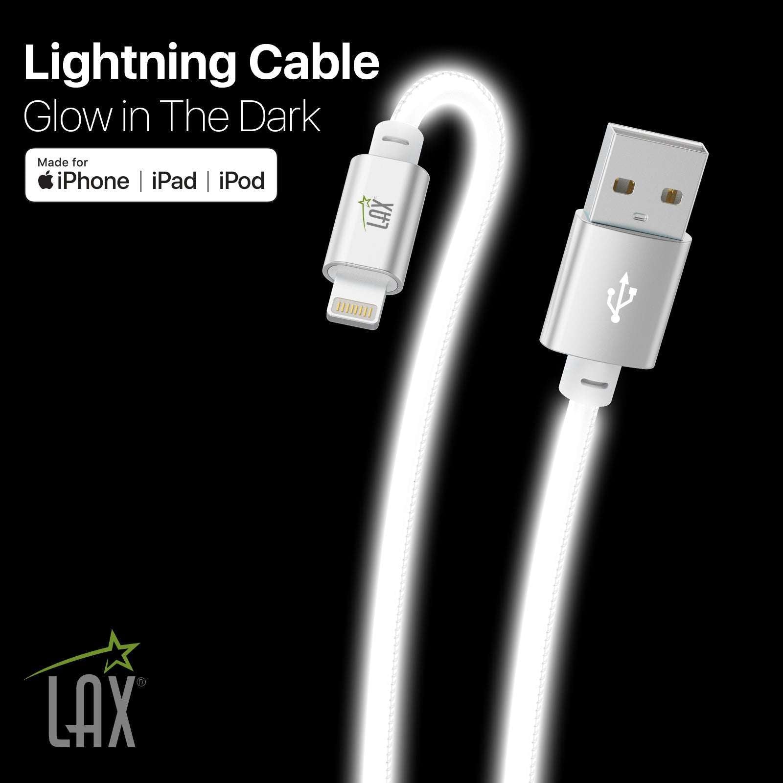 Lax Gadgets Glow in The Dark Apple MFi Certified USB to Lightning Cable Pink (GLOWMFI10PN)