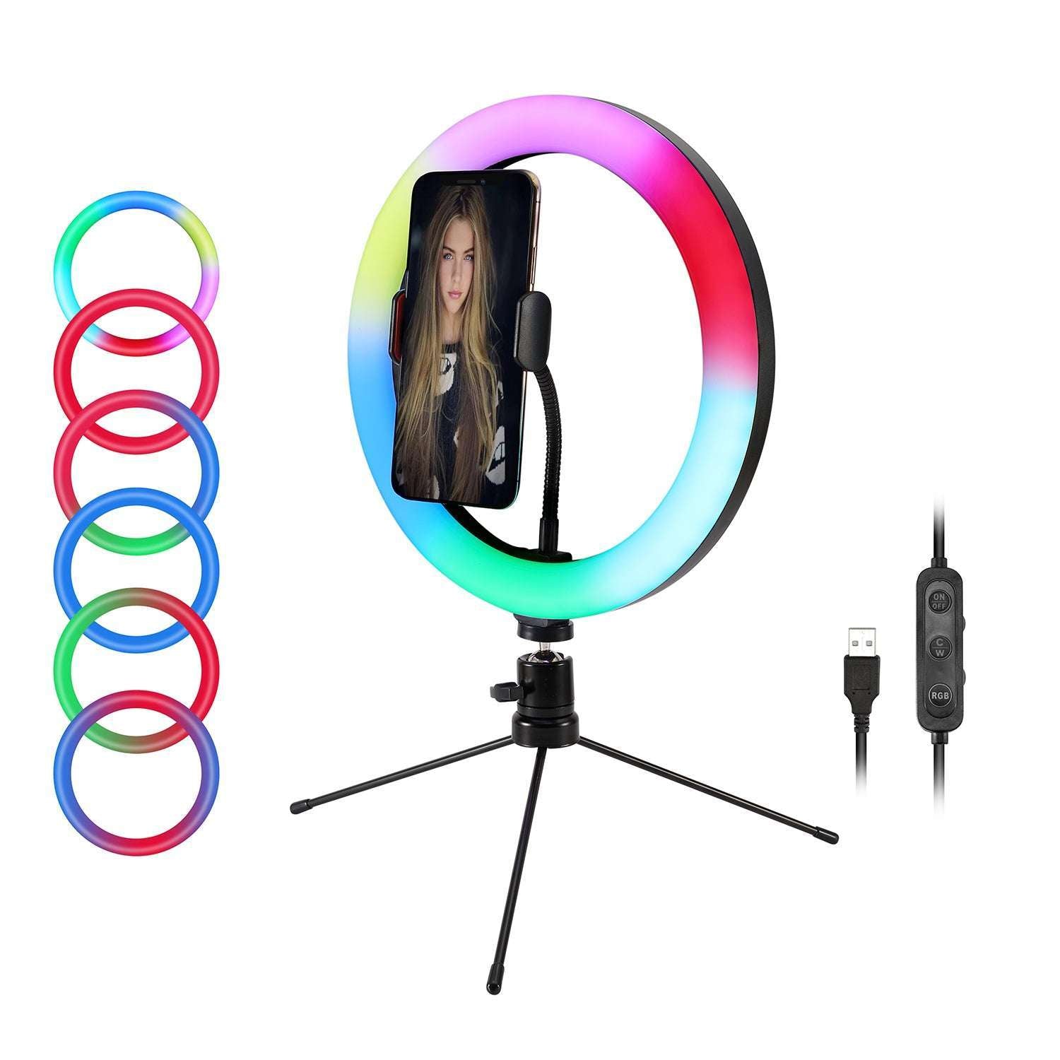 Multi-Color LED Selfie Ring Light with Small Tripod