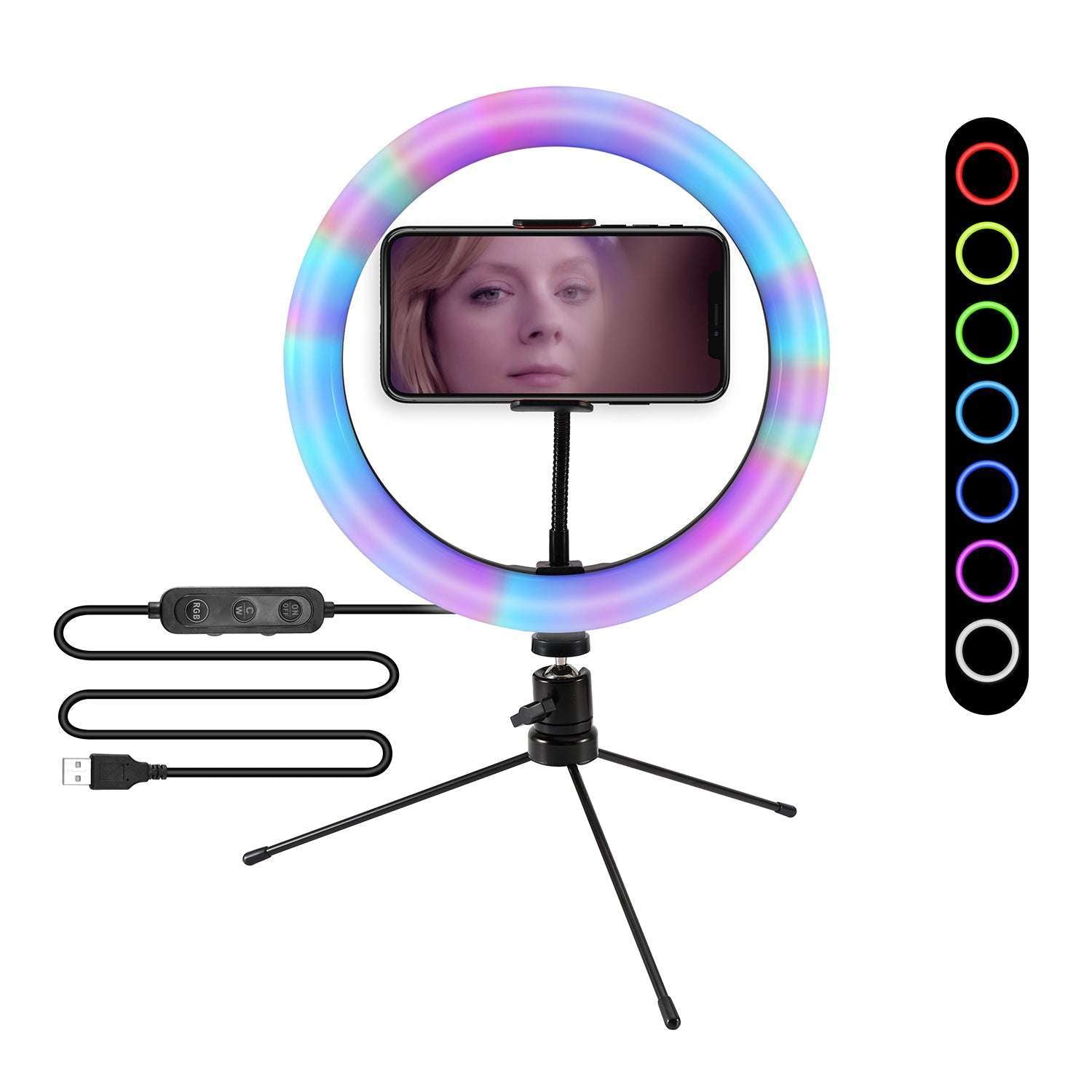 Multi-Color LED Selfie Ring Light with Small Tripod