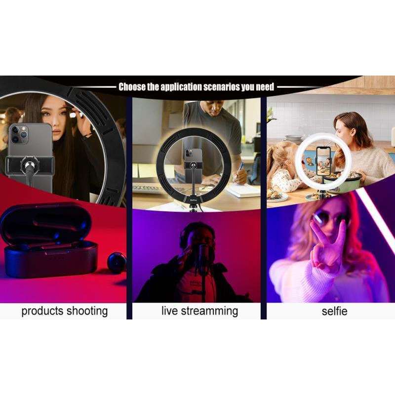 Multi-Color LED Selfie Ring Light with Small Tripod