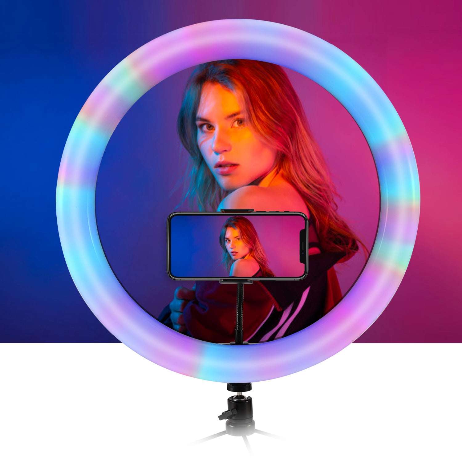 Multi-Color LED Selfie Ring Light with Small Tripod